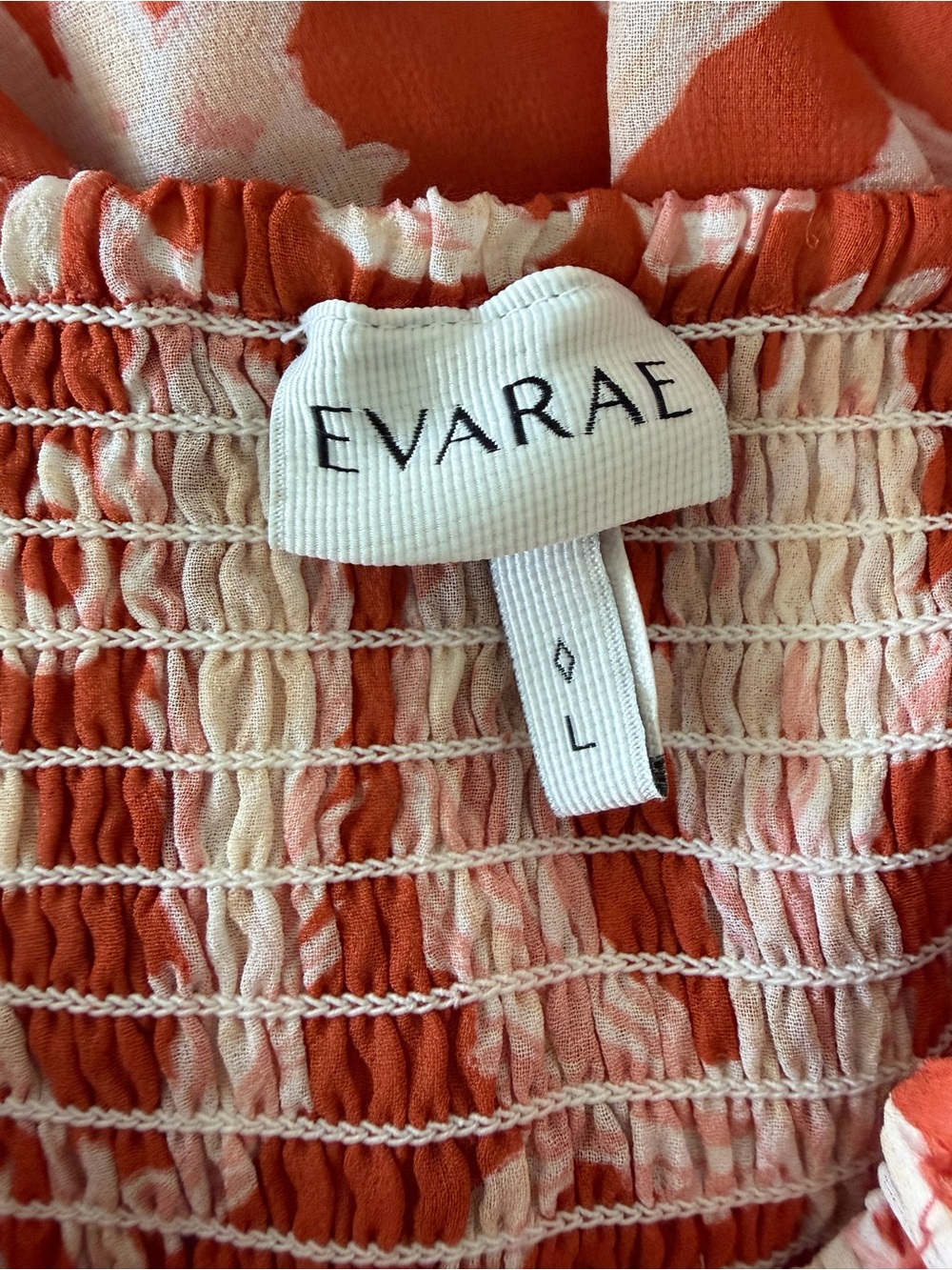 Strapless Orange & White High-Low Maxi Dress with Smocked Top - Picture 2 of 10